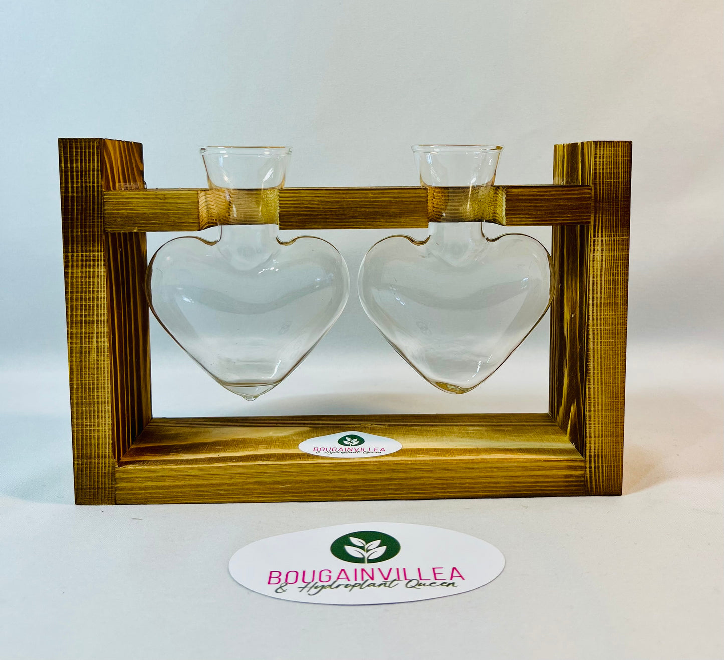 Premium Hydroponic Heart-Shaped Vases, Clear Glass with Creative Wooden Frame