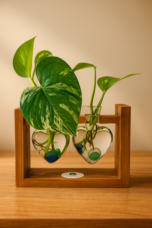 Premium Hydroponic Heart-Shaped Vases, Clear Glass with Creative Wooden Frame