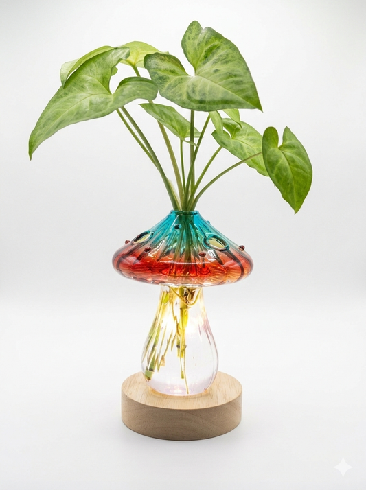 Premium Hydroponic Mushroom Glass Vase Set with Live Plant & Lamp