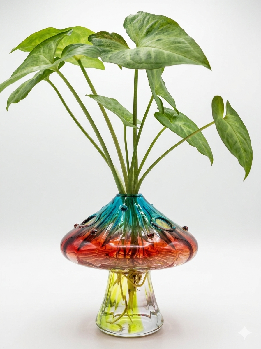Premium Hydroponic Mushroom Glass Vase Set with Live Plant & Lamp