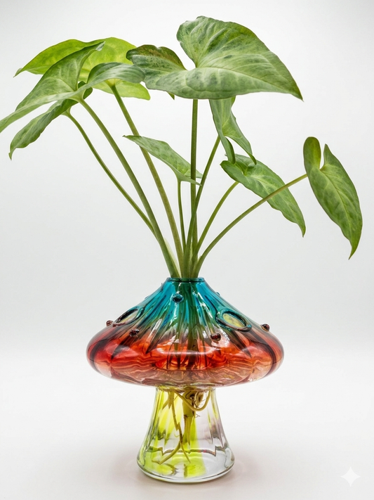Premium Hydroponic Mushroom Glass Vase Set with Live Plant & Lamp